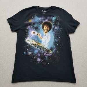 Bob Ross Shirt Mens Large Black Short‎ Sleeve Crew Neck Universe
